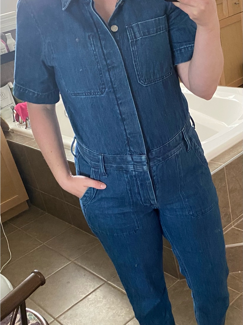 Everlane Indigo Short-Sleeve Denim Jumpsuit